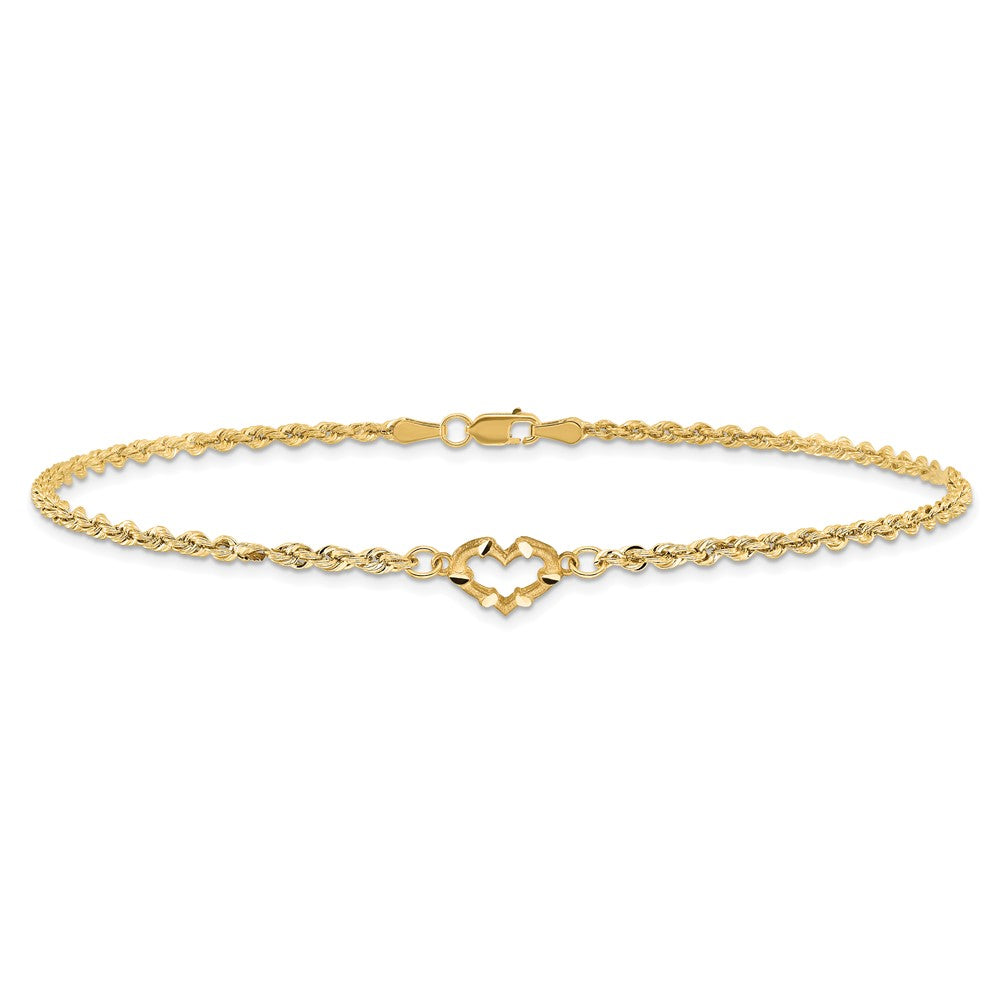 10K Yellow Gold Diamond-Cut Open Heart Rope Anklet