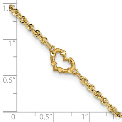 10K Yellow Gold Diamond-Cut Open Heart Rope Anklet