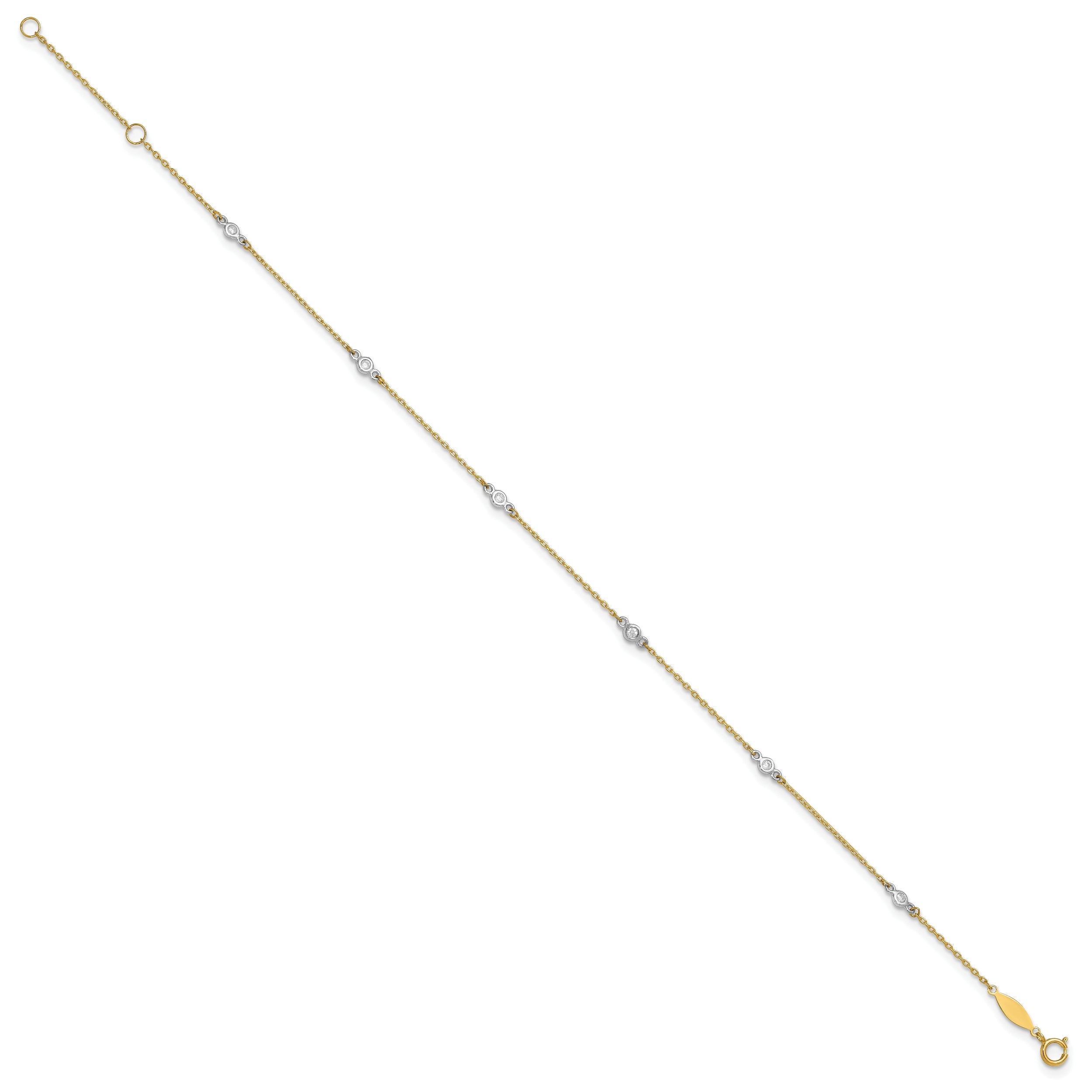 10K Two-Tone Cz 9In Plus 1In Ext. Anklet