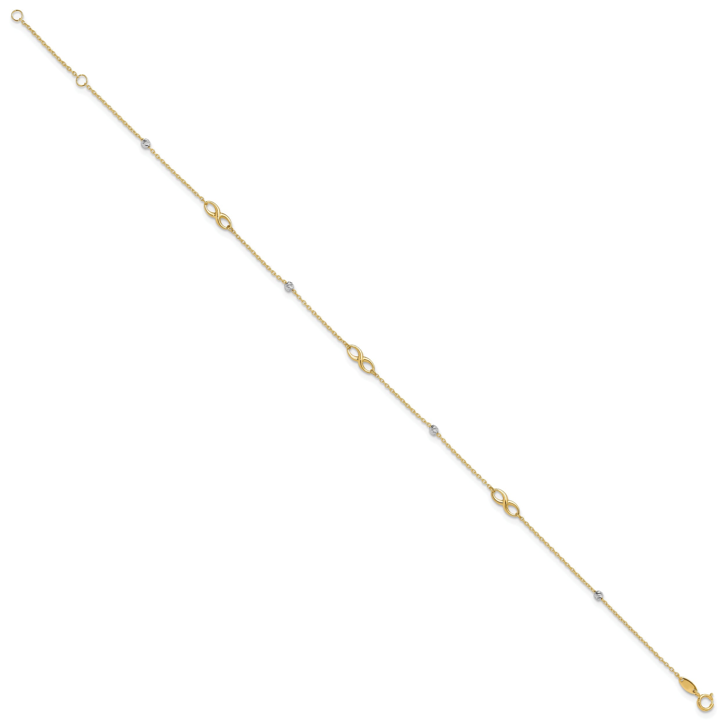 10K Two-Tone 10K Two-Tone Diamond-Cut Beads And Infinity 10In Plus 1In Ext. Anklet