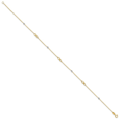 10K Two-Tone 10K Two-Tone Diamond-Cut Beads And Infinity 10In Plus 1In Ext. Anklet