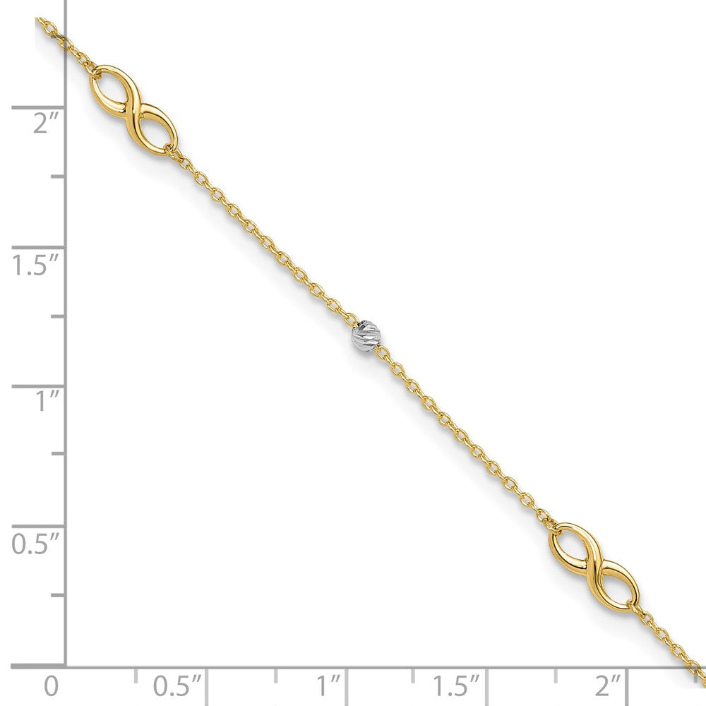 10K Two-Tone 10K Two-Tone Diamond-Cut Beads And Infinity 10In Plus 1In Ext. Anklet