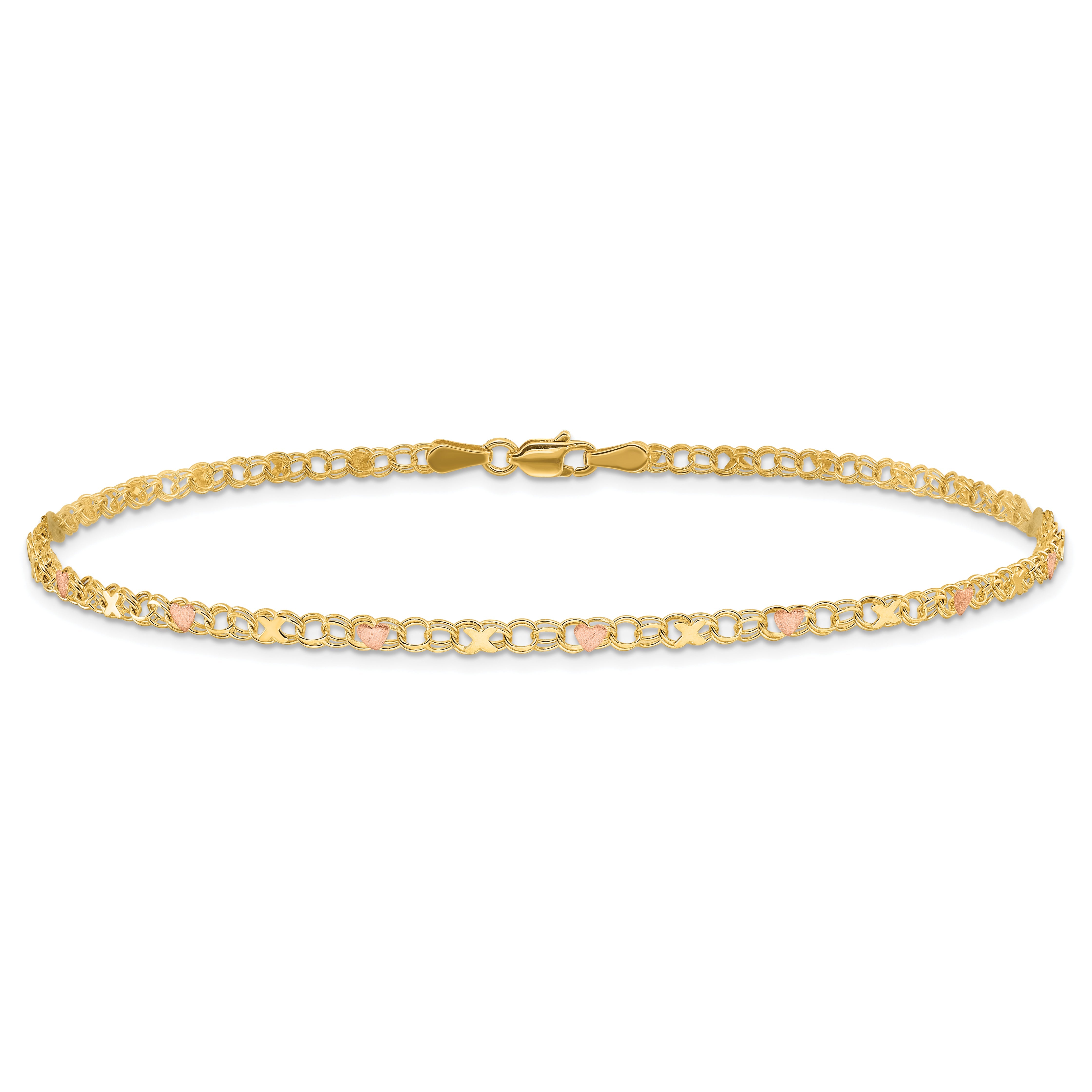 10K Two-Tone And Rose X'S Hearts 8In Bracelet