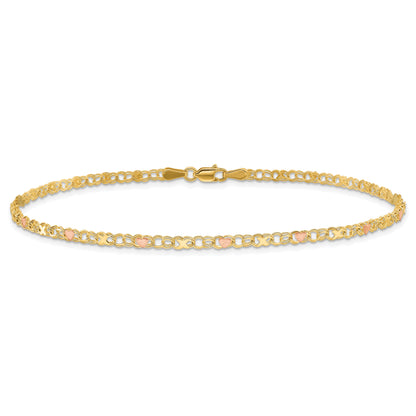 10K Two-Tone And Rose X'S Hearts 8In Bracelet