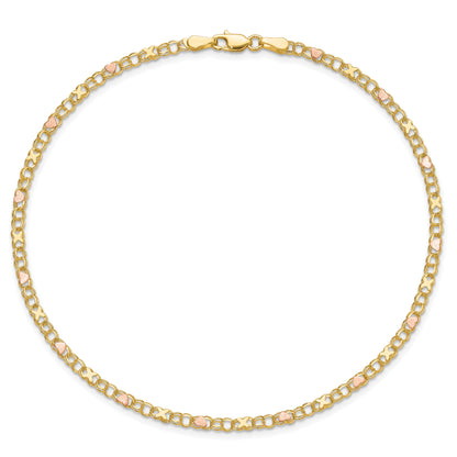 10K Two-Tone And Rose X'S Hearts 7In Bracelet