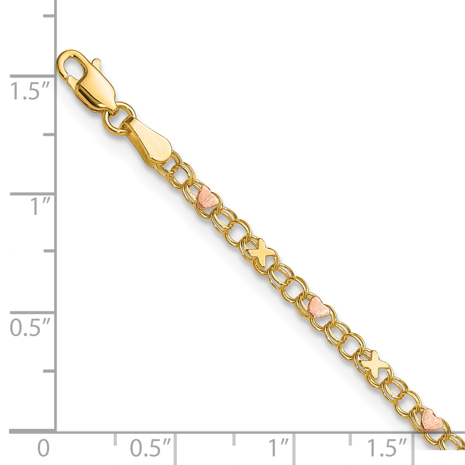 10K Two-Tone And Rose X'S Hearts 7In Bracelet