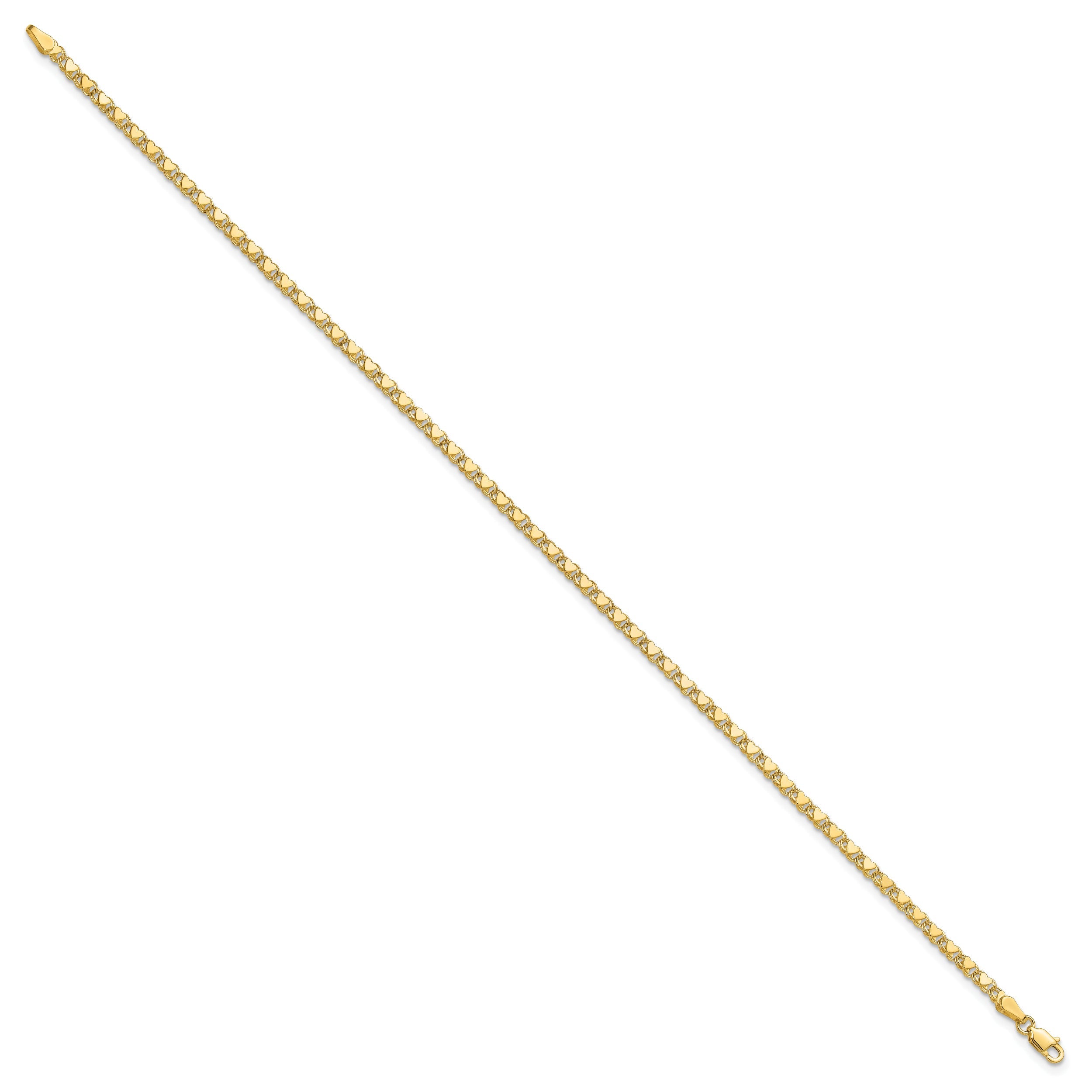10K Yellow Gold Polished Double-Sided Heart 7In Bracelet