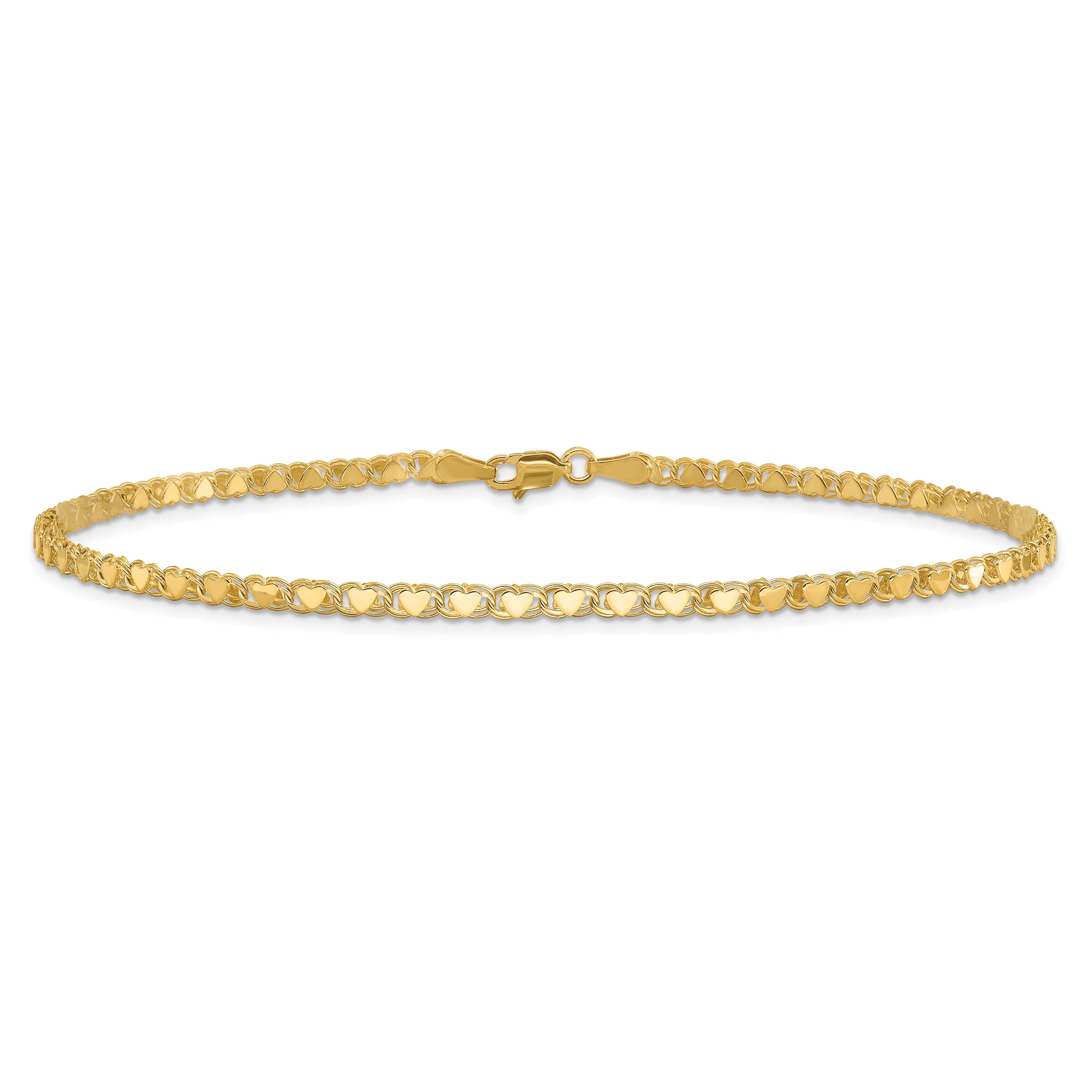 10K Yellow Gold Polished Double-Sided Heart 7In Bracelet