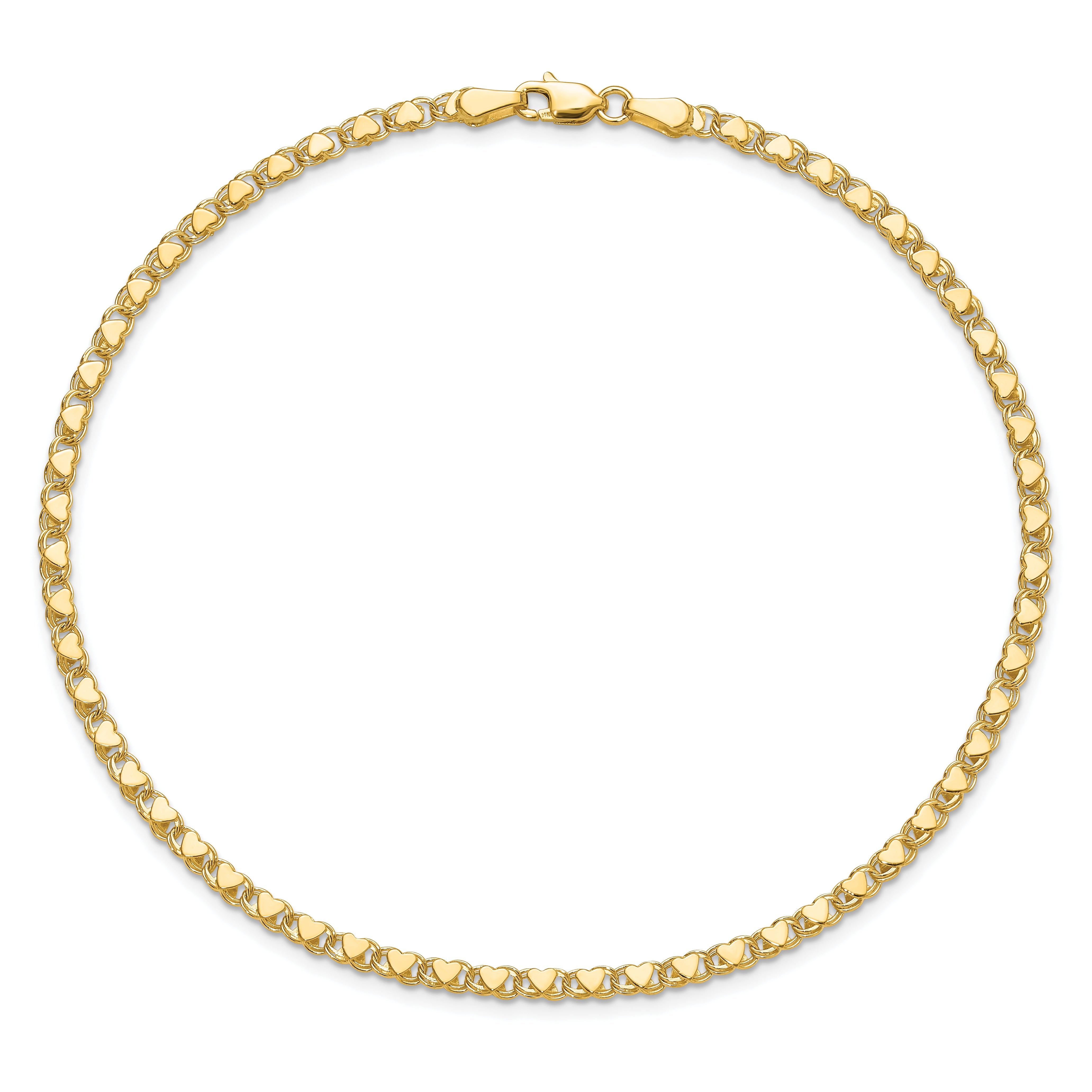 10K Yellow Gold Polished Double-Sided Heart 8In Bracelet