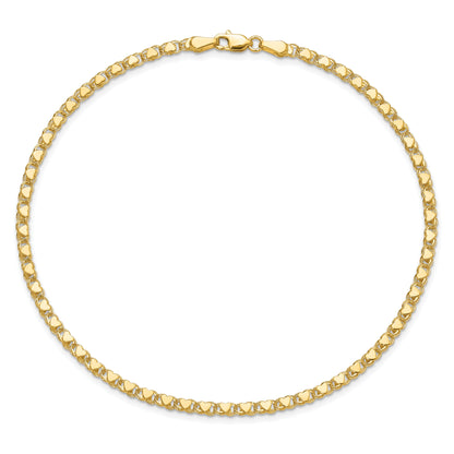 10K Yellow Gold Polished Double-Sided Heart 8In Bracelet