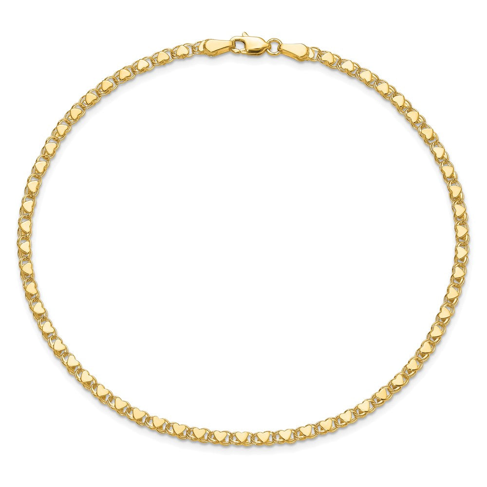 10K Yellow Gold Polished Double-Sided Heart 8In Bracelet