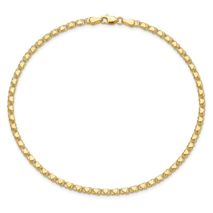 10K Yellow Gold Polished Double-Sided Heart 10In Anklet