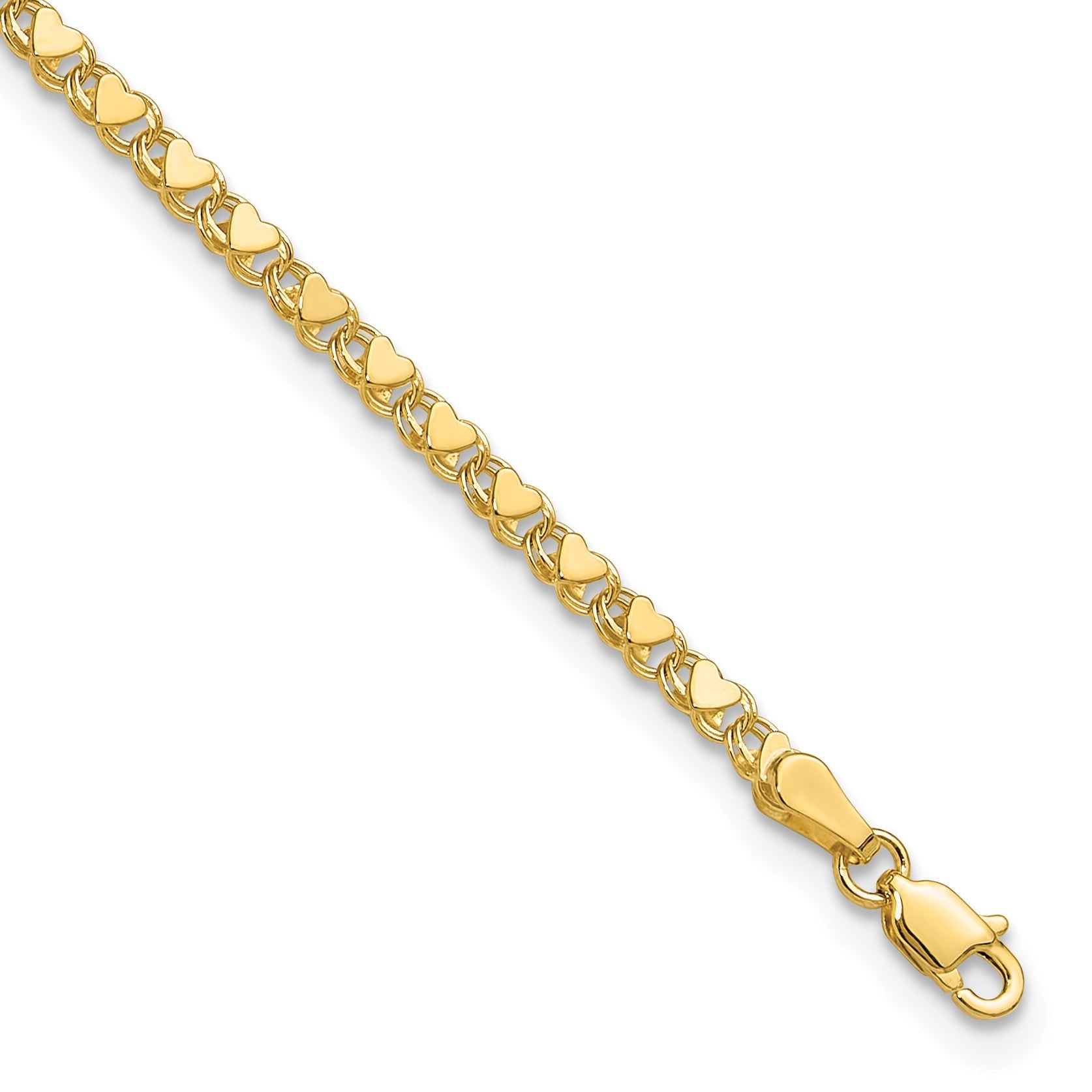 10K Yellow Gold Polished Double-Sided Heart 7In Bracelet