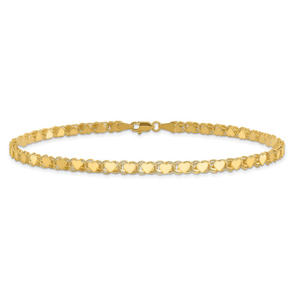 10K Yellow Gold Polished Double-Sided Heart 10In Anklet