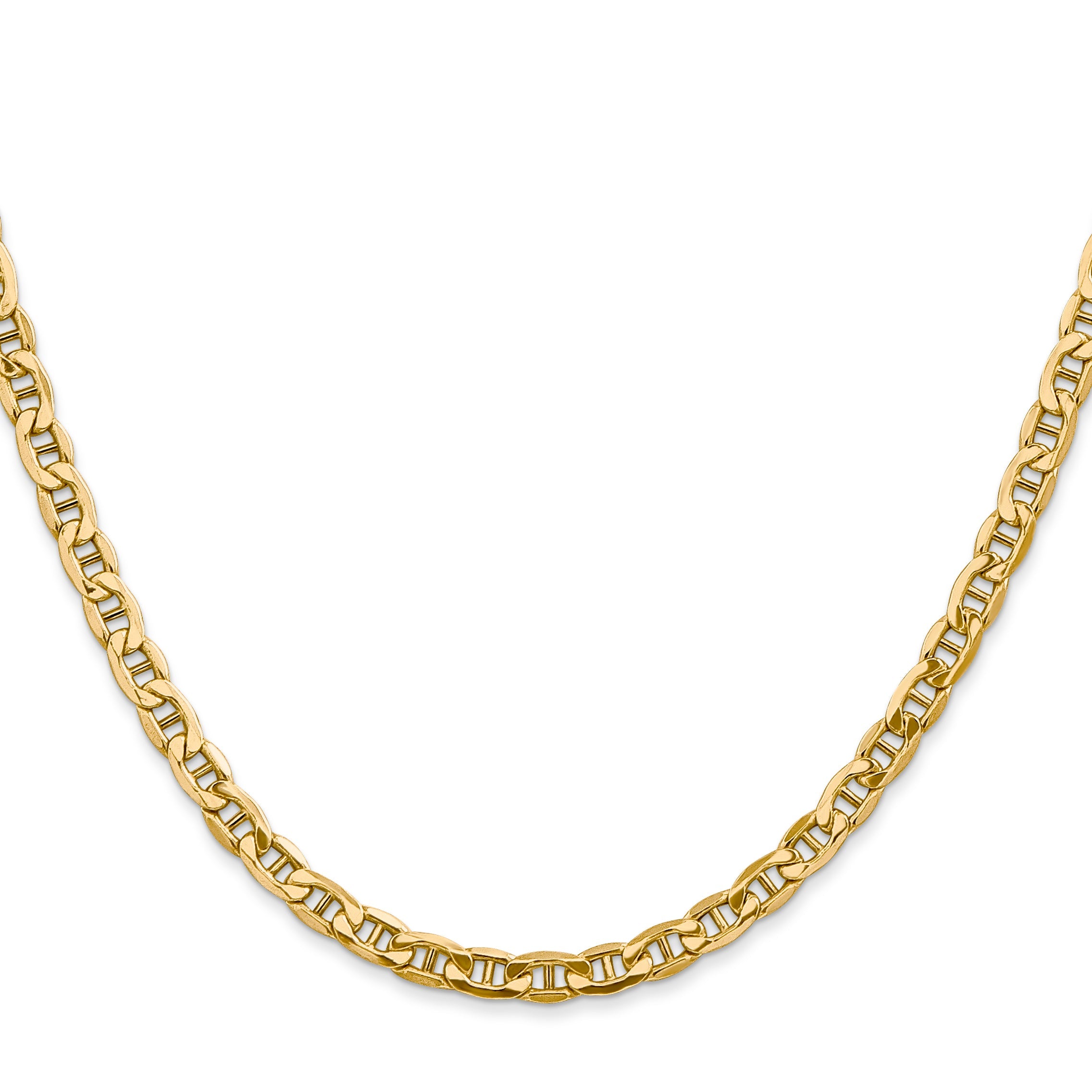 26 Inch 10K Yellow Gold 4mm Semi-Solid Anchor Chain Necklace