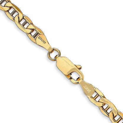 26 Inch 10K Yellow Gold 4mm Semi-Solid Anchor Chain Necklace