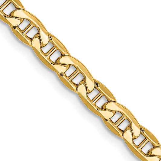 22 Inch 10K Yellow Gold 4mm Semi-Solid Anchor Chain Necklace