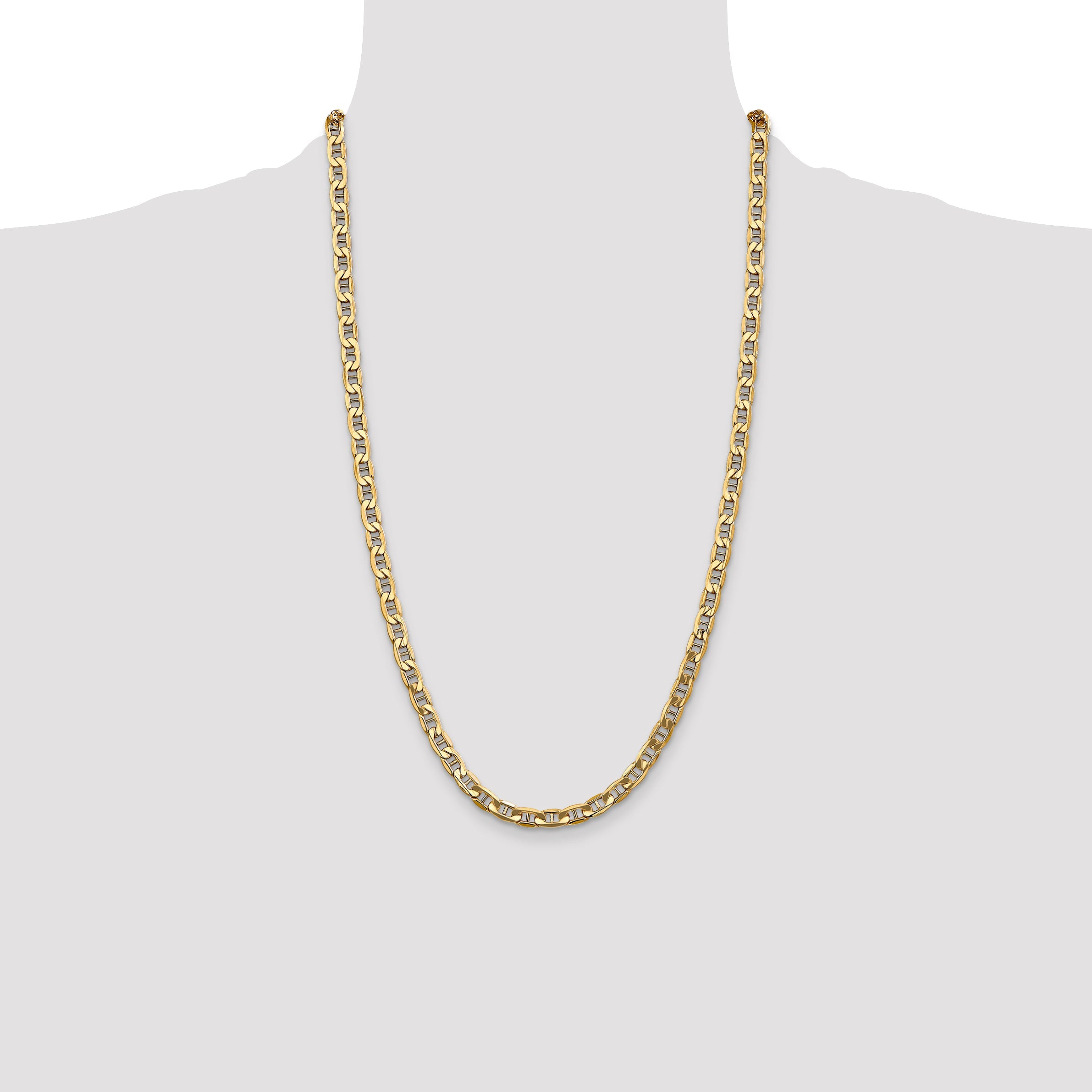 26 Inch 10K Yellow Gold 10K 5.5mm Semi-Solid Anchor Chain Necklace
