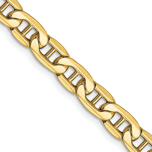 24 Inch 10K Yellow Gold 10K 5.5mm Semi-Solid Anchor Chain Necklace