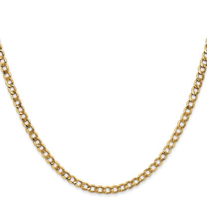 26 Inch 10K Yellow Gold 3.35mm Semi-Solid Curb Link Chain Necklace