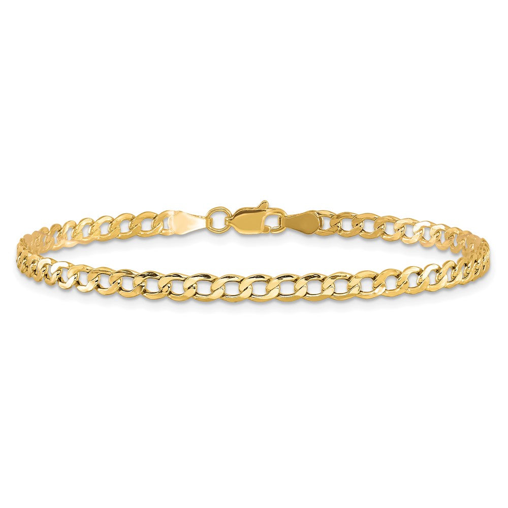 9 Inch 10K Yellow Gold 3.35mm Semi-Solid Curb Link Chain Bracelet