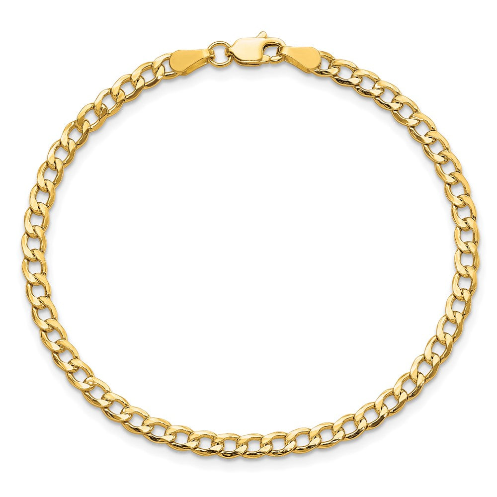 9 Inch 10K Yellow Gold 3.35mm Semi-Solid Curb Link Chain Bracelet