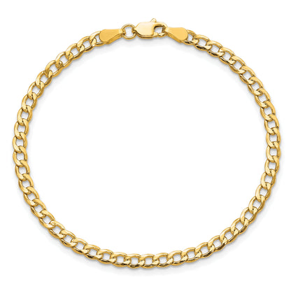 9 Inch 10K Yellow Gold 3.35mm Semi-Solid Curb Link Chain Bracelet