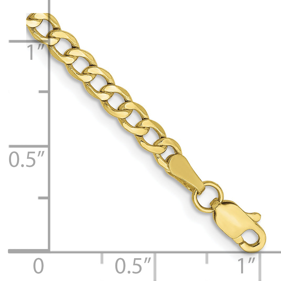 9 Inch 10K Yellow Gold 3.35mm Semi-Solid Curb Link Chain Bracelet