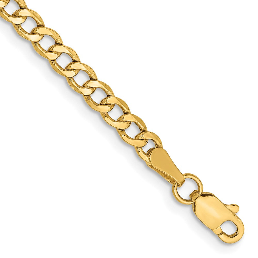 9 Inch 10K Yellow Gold 3.35mm Semi-Solid Curb Link Chain Bracelet