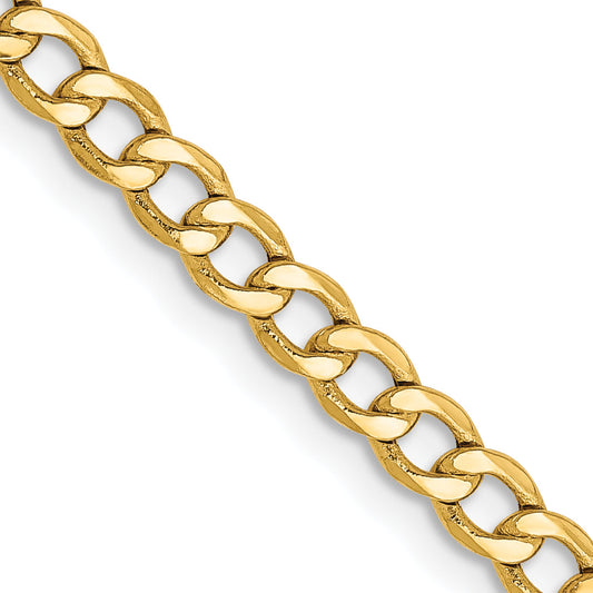 10k Yellow Gold 3.35mm Semi-Solid Curb Link Chain