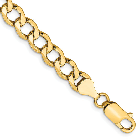 9 Inch 10K Yellow Gold 6.5mm Semi-Solid Curb Link Chain Bracelet