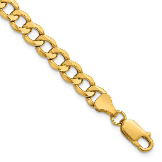 24 Inch 10k Yellow Gold 6.5mm Semi-Solid Curb Link Chain Necklace
