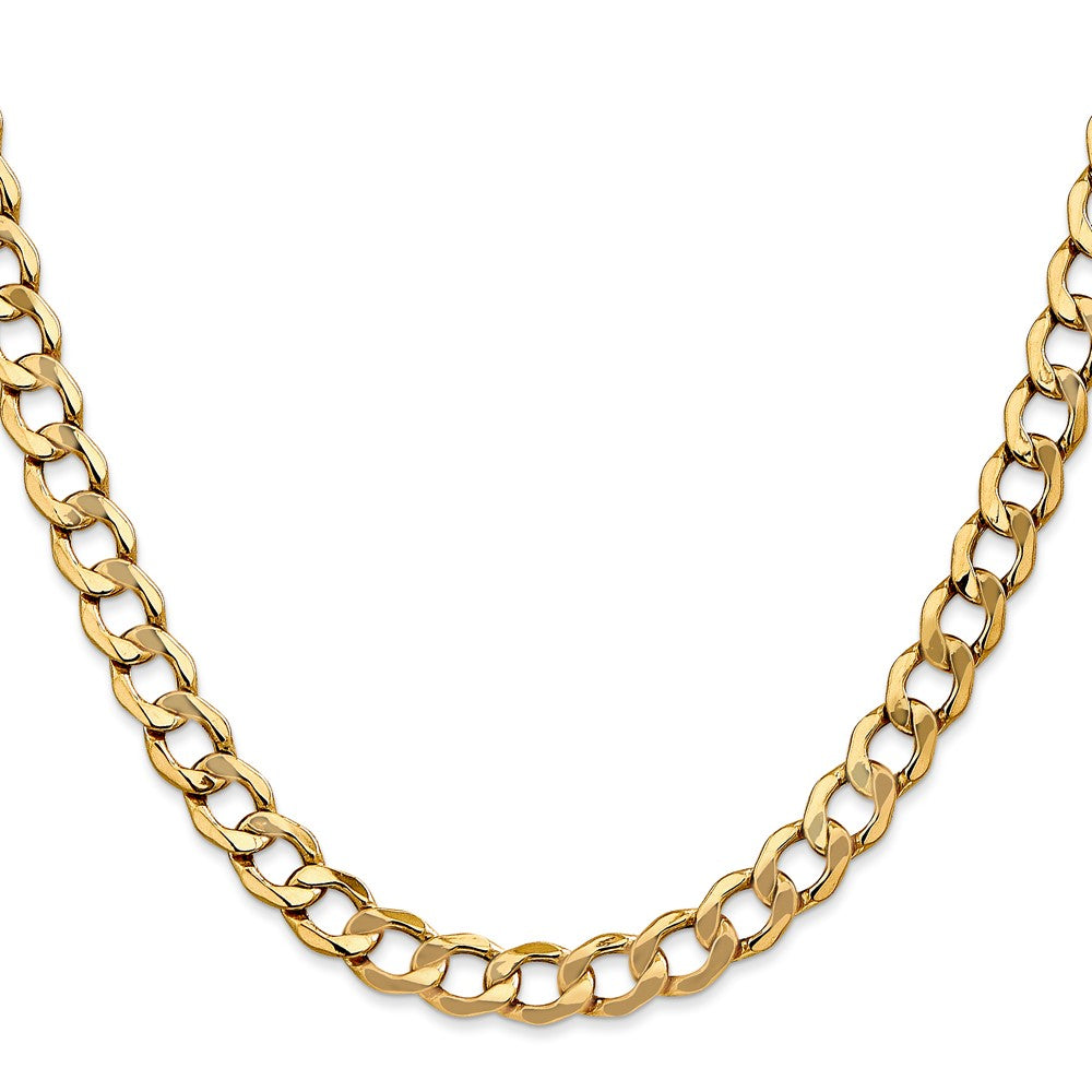 22 Inch 10K Yellow Gold 7mm Semi-Solid Curb Link Chain Necklace