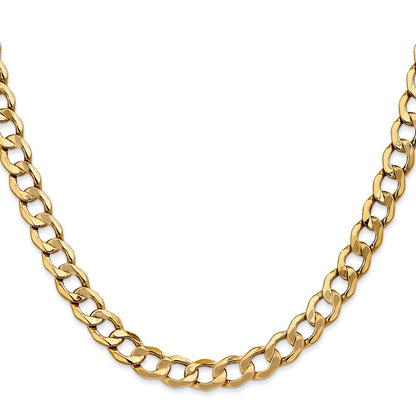 22 Inch 10K Yellow Gold 7mm Semi-Solid Curb Link Chain Necklace