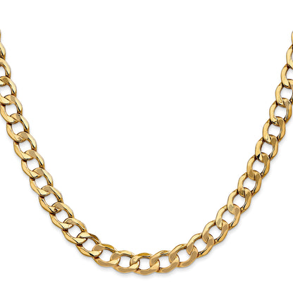 26 Inch 10k Yellow Gold 7mm Semi-Solid Curb Link Chain Necklace