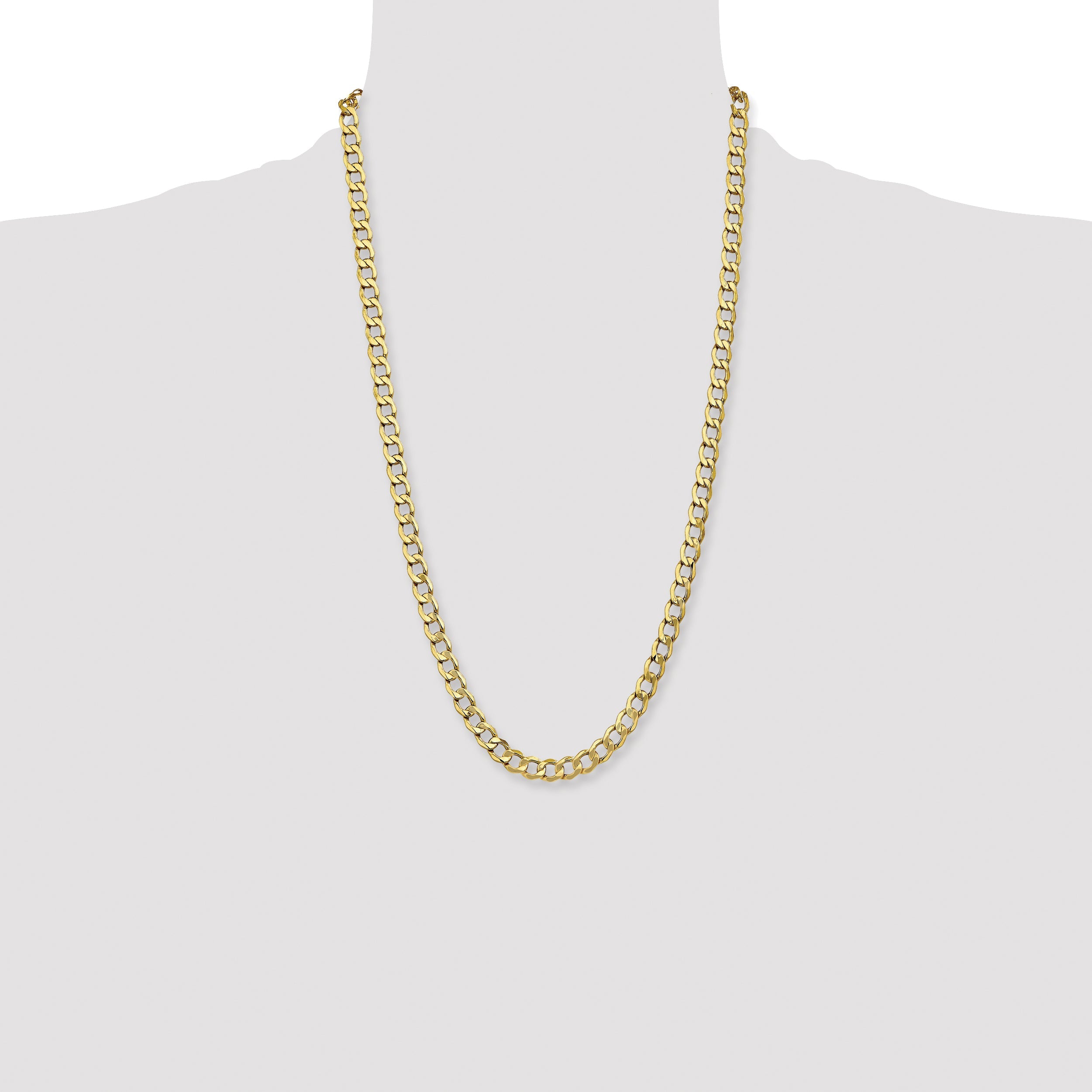 26 Inch 10k Yellow Gold 7mm Semi-Solid Curb Link Chain Necklace