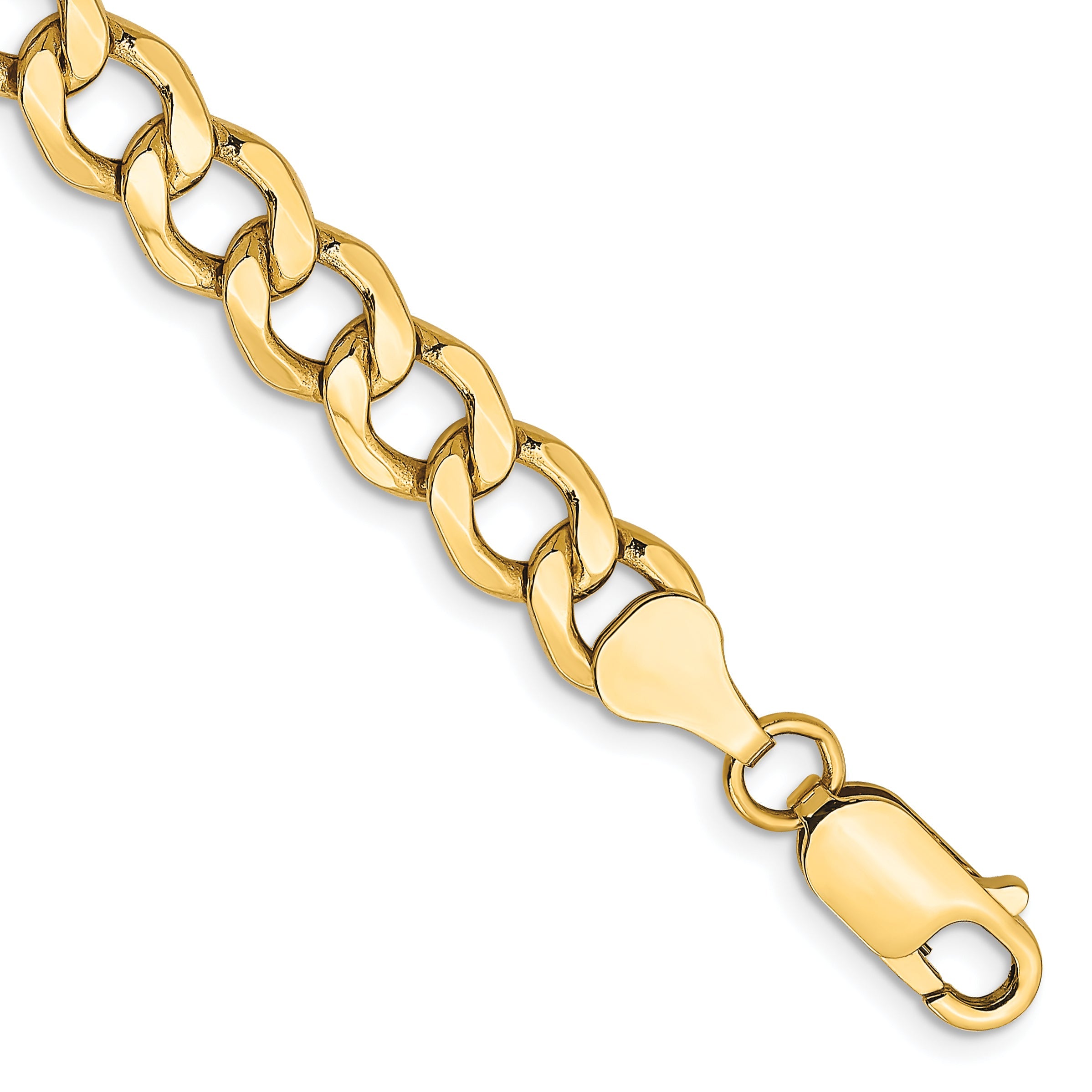 8 Inch 10k Yellow Gold 7mm Semi-Solid Curb Link Chain Bracelet