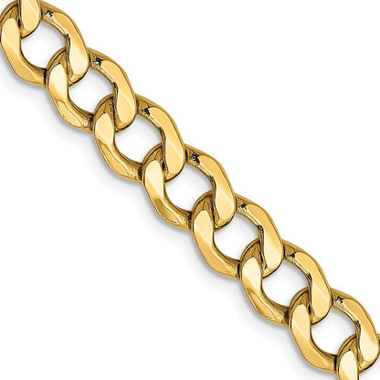 22 Inch 10K Yellow Gold 7mm Semi-Solid Curb Link Chain Necklace