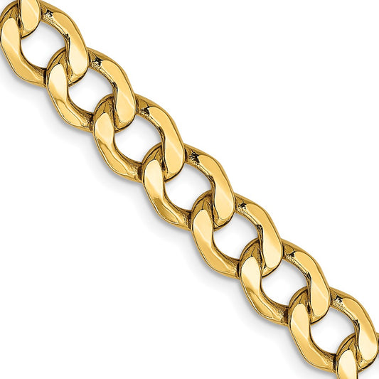 22 Inch 10K Yellow Gold 7mm Semi-Solid Curb Link Chain Necklace