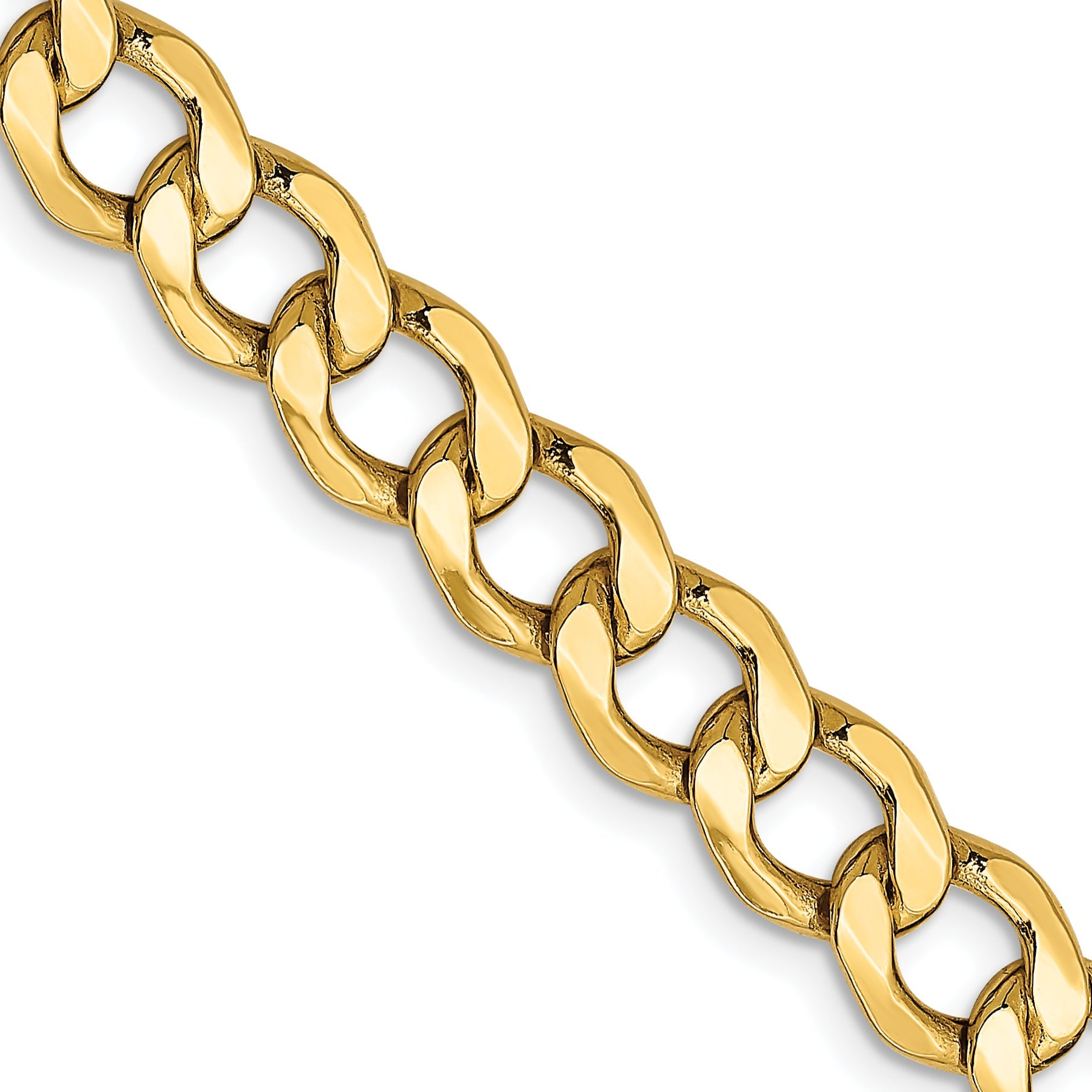 26 Inch 10k Yellow Gold 7mm Semi-Solid Curb Link Chain Necklace