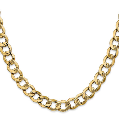26 Inch 10K Yellow Gold 10K 9mm Semi-Solid Curb Chain Necklace