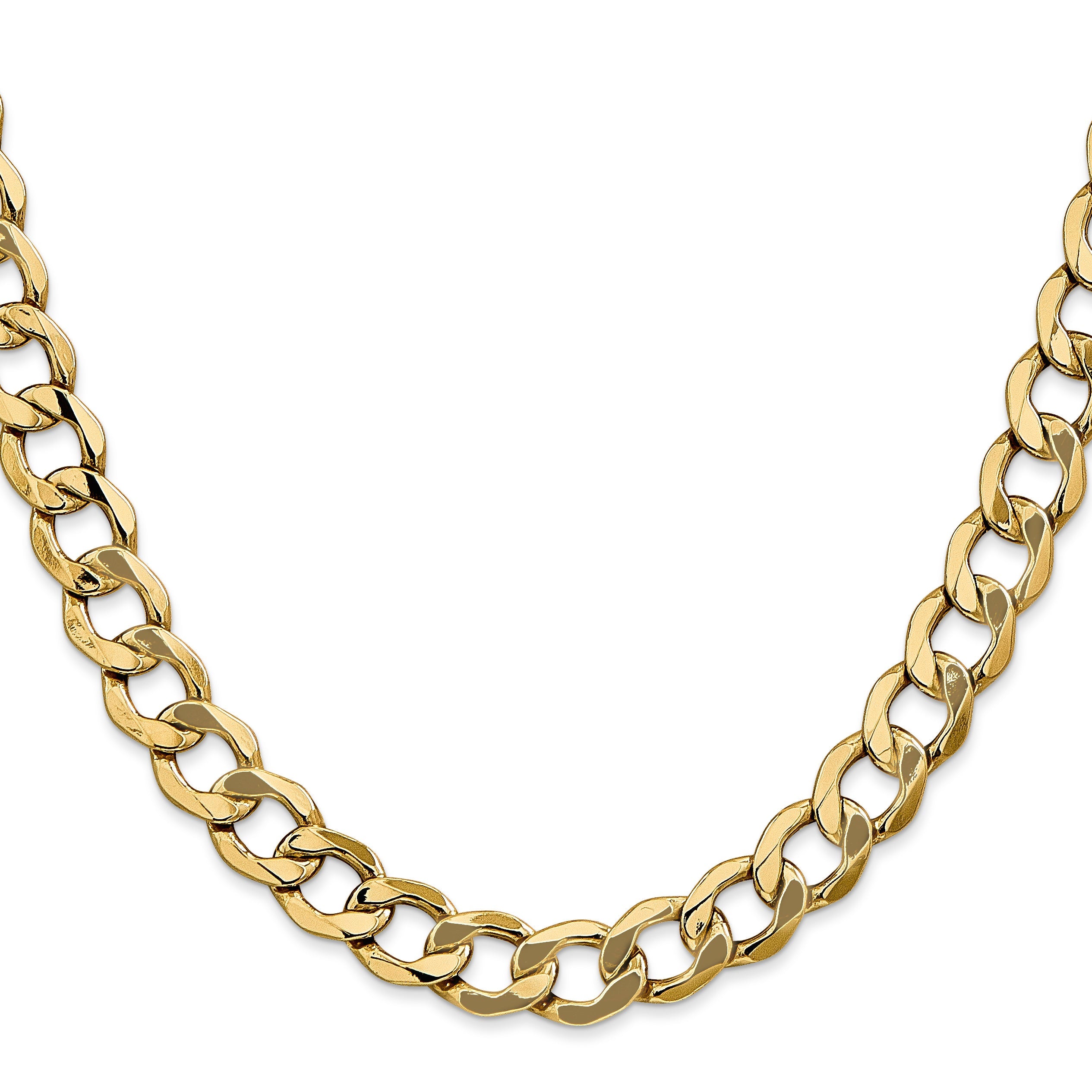 2 Inch 10K Yellow Gold 10K 9mm Semi-Solid Curb Chain Necklace