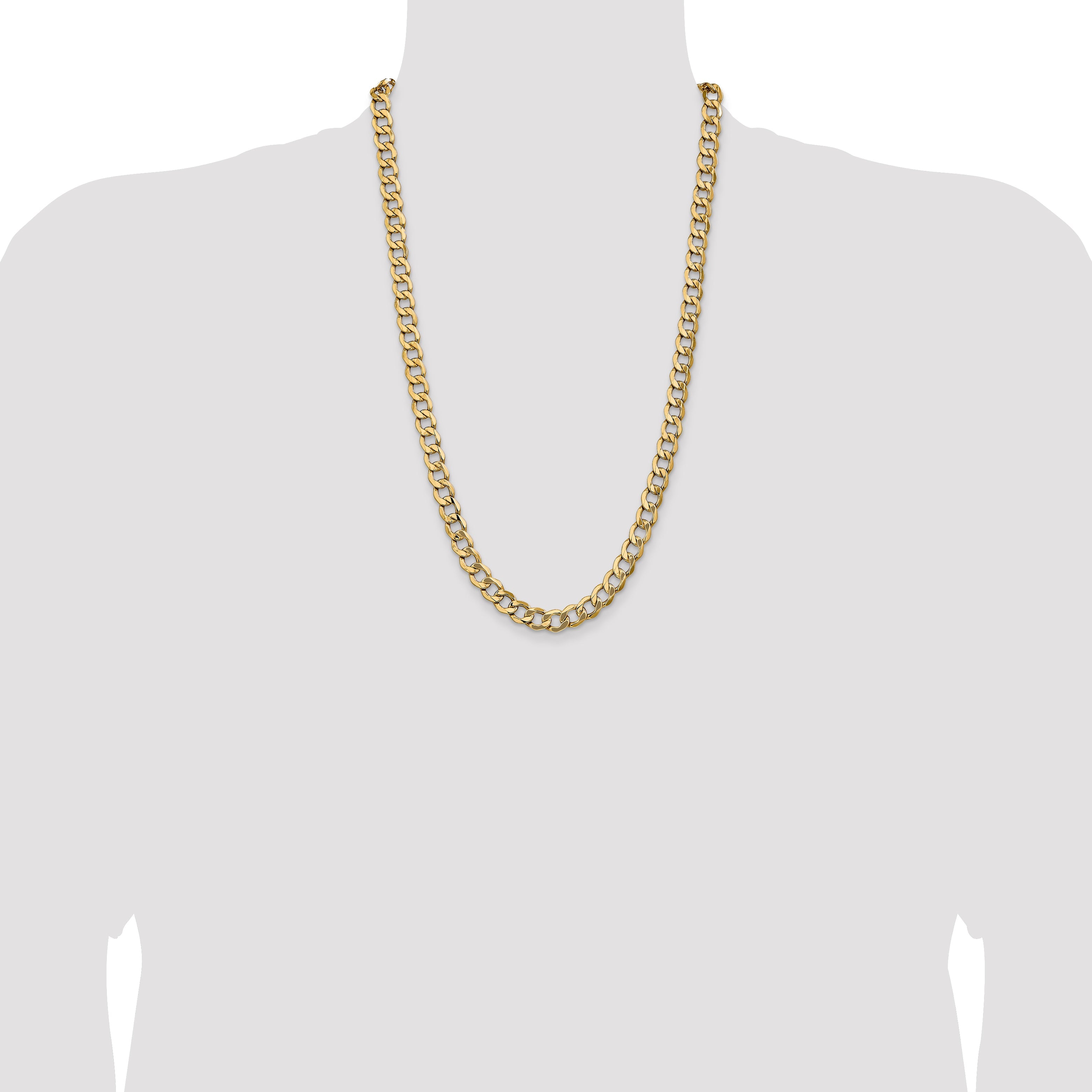26 Inch 10K Yellow Gold 10K 9mm Semi-Solid Curb Chain Necklace