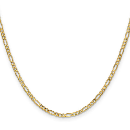 26 Inch 10K Yellow Gold 2.5mm Semi-Solid Figaro Chain Necklace