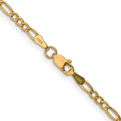 26 Inch 10K Yellow Gold 2.5mm Semi-Solid Figaro Chain Necklace
