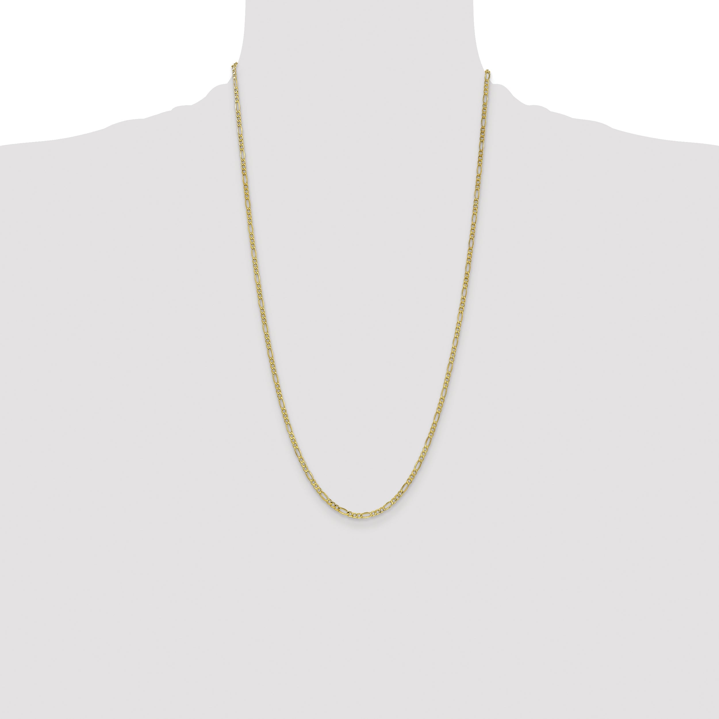 26 Inch 10K Yellow Gold 2.5mm Semi-Solid Figaro Chain Necklace
