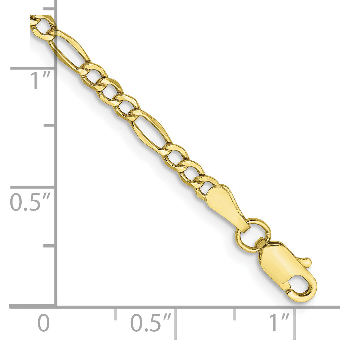 8 Inch 10K Yellow Gold 2.5mm Semi-Solid Figaro Chain Bracelet