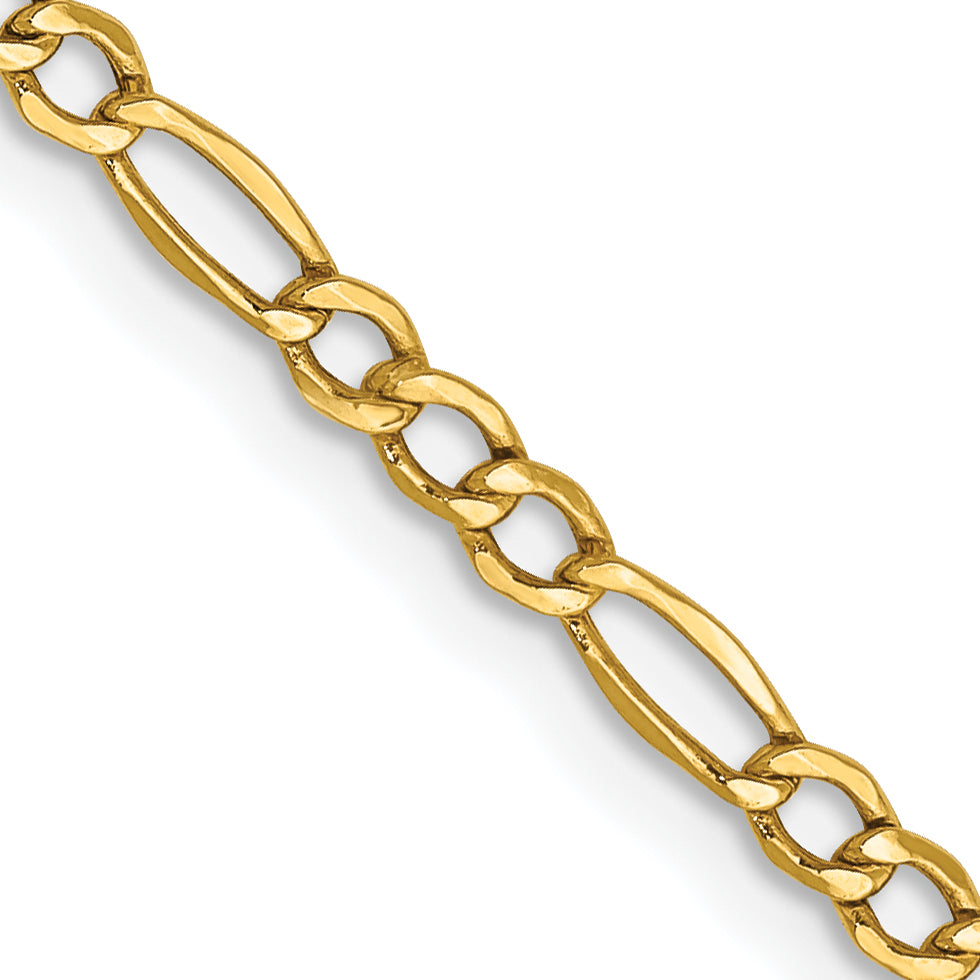 26 Inch 10K Yellow Gold 2.5mm Semi-Solid Figaro Chain Necklace