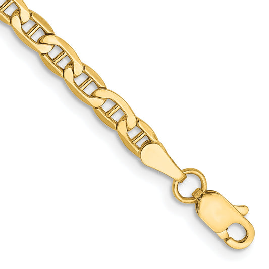 9 Inch 10K Yellow Gold 3.2mm Semi-Solid Anchor Chain Bracelet