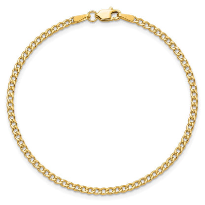 7 Inch 10k Yellow Gold 2.5mm Semi-Solid Curb Link Chain Bracelet